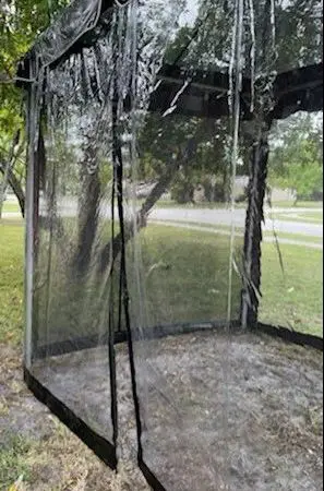 Outdoor canopy with water droplets