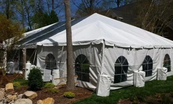Large party tent set up outside