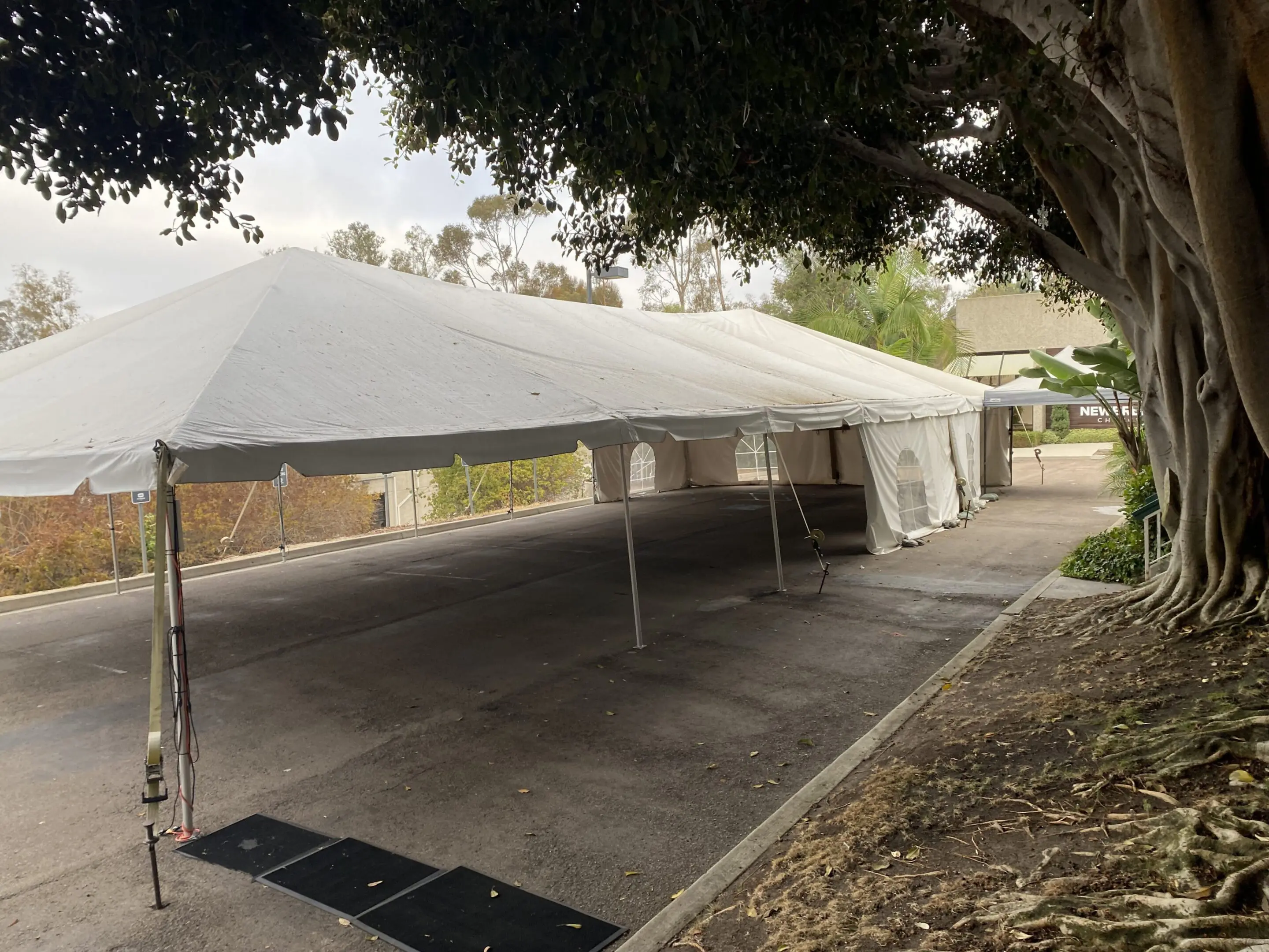 30' x 70' Used Engineered Frame Tent w/ 18 Oz. White Top (2" diameter Single-Tube & 4" Double Barrel Twin -Tube Hybrid) - Image 3