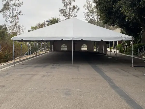 30' x 70' Used Engineered Frame Tent w/ 18 Oz. White Top (2" diameter Single-Tube & 4" Double Barrel Twin -Tube Hybrid)