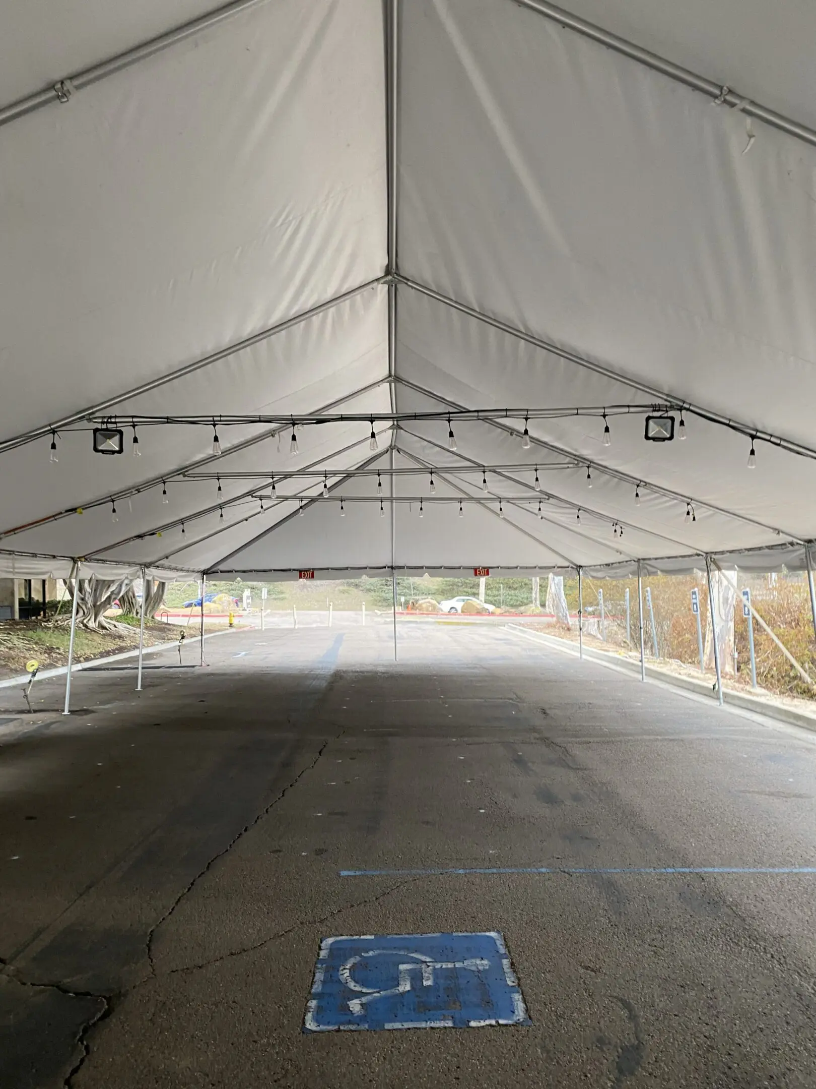 30' x 70' Used Engineered Frame Tent w/ 18 Oz. White Top (2" diameter Single-Tube & 4" Double Barrel Twin -Tube Hybrid) - Image 2