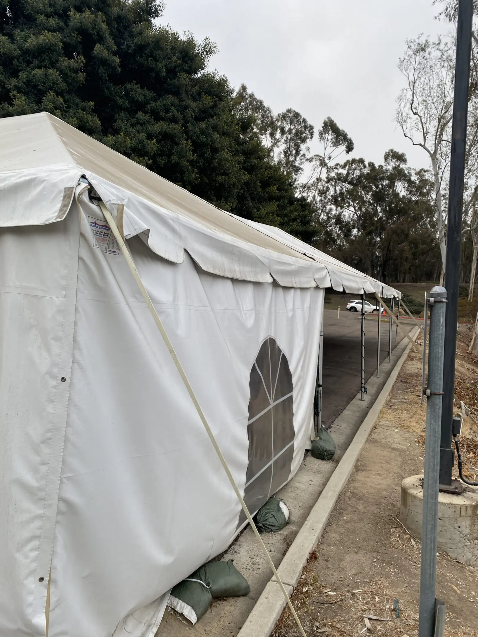30' x 70' Used Engineered Frame Tent w/ 18 Oz. White Top (2" diameter Single-Tube & 4" Double Barrel Twin -Tube Hybrid) - Image 6