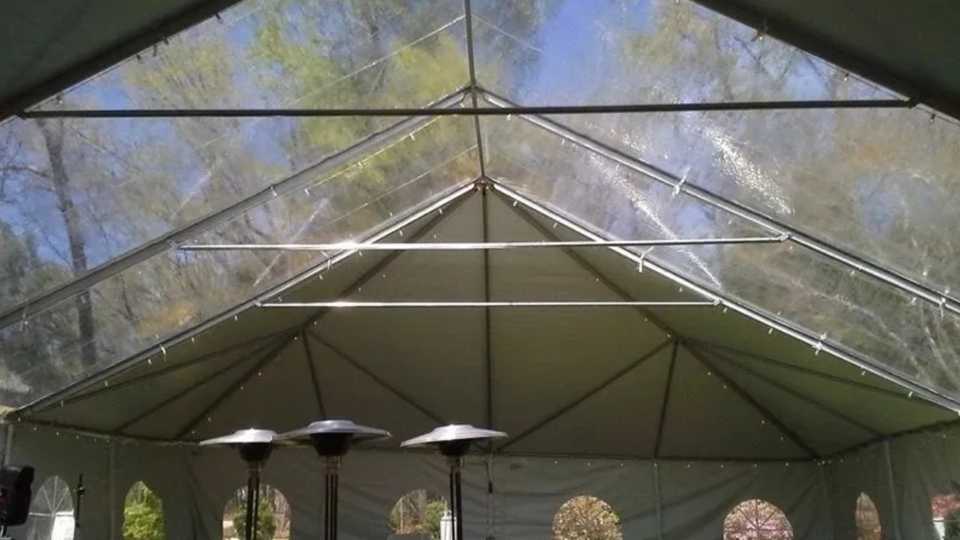 Clear tent with outdoor heaters