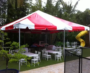 Event canopy with playground slide nearby