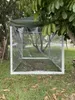 Wire mesh cube in garden
