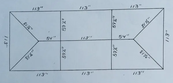 Blueprint of geometric layout with measurements