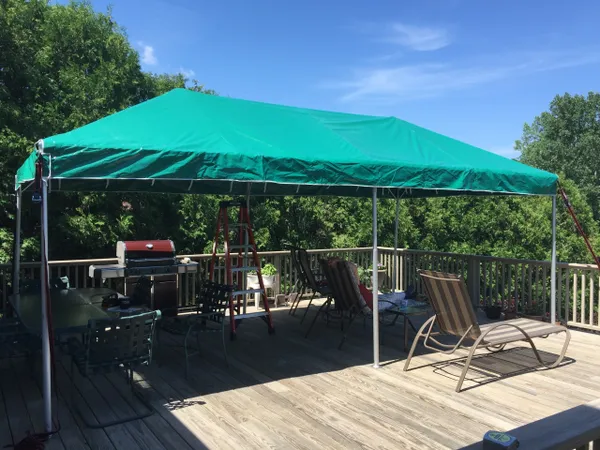 Patio with green canopy shade