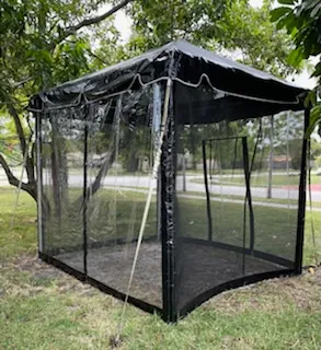 Black outdoor canopy with mesh sides