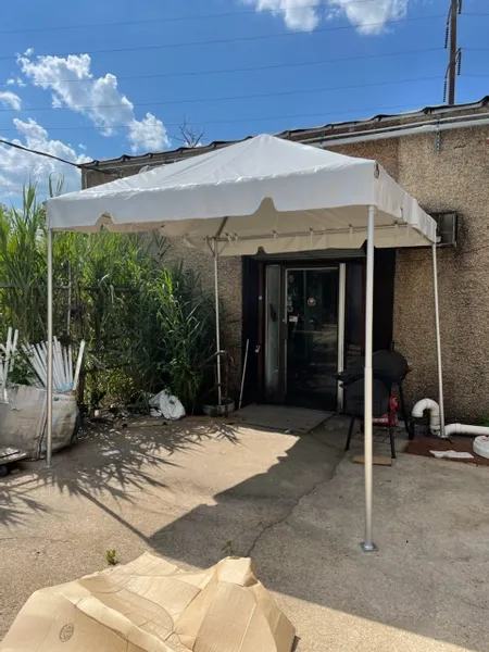 White canopy outside a building entrance