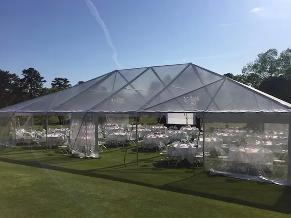 Outdoor wedding setup with tables