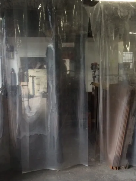 Transparent plastic sheets in a workshop