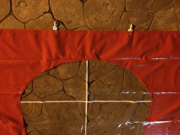 Red tarp with window cutout