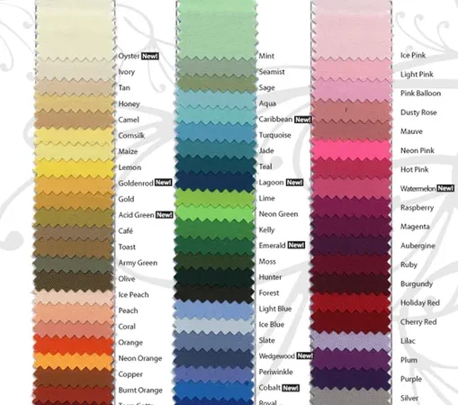 Polyester fabric color swatches chart