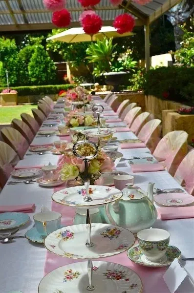 Elegant table with floral china and decor