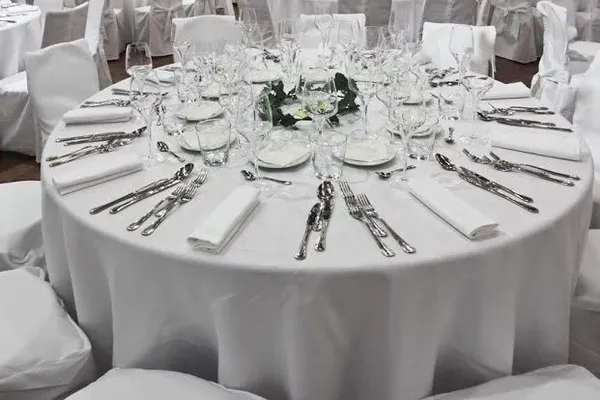 Round banquet table prepared for event