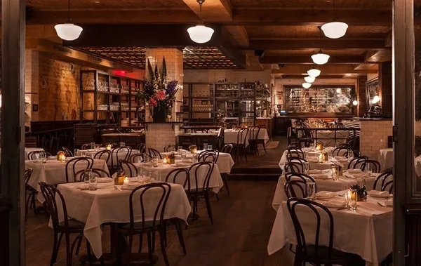 Elegant restaurant interior with candlelit tables