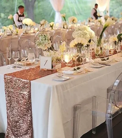 Outdoor event with white and gold theme