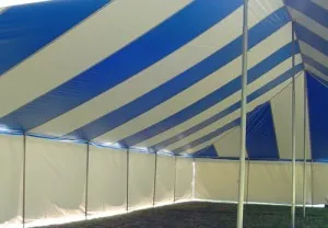 Inside view of striped canopy tent
