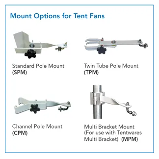 Various tent fan pole mounts