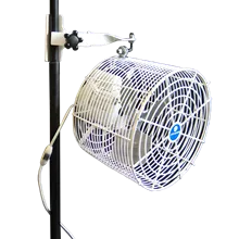 Fan attached to a vertical pole