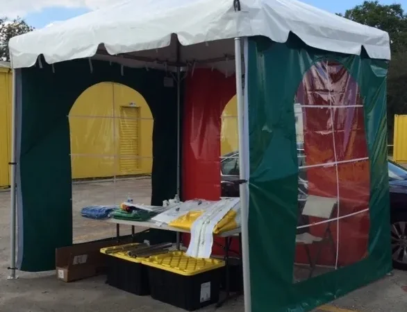 Outdoor tent with colorful side panels