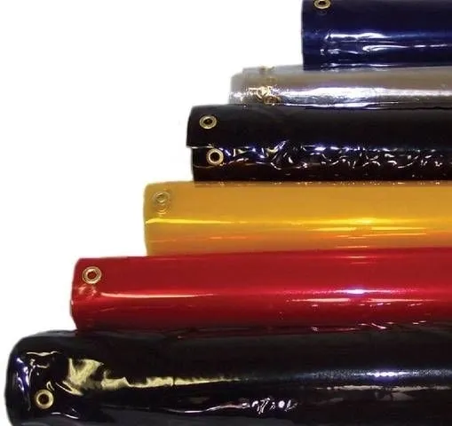 Colorful vinyl tarps stacked in layers
