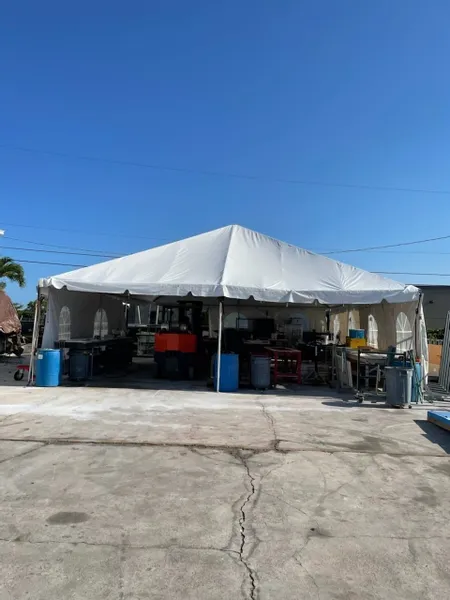 Temporary structure in sunny outdoor setting
