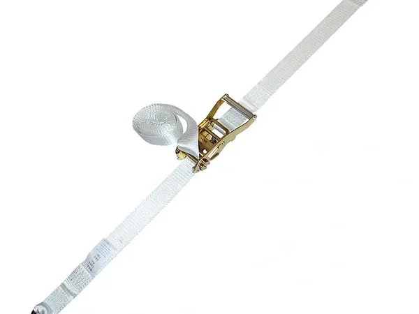 White ratchet strap with metal hook