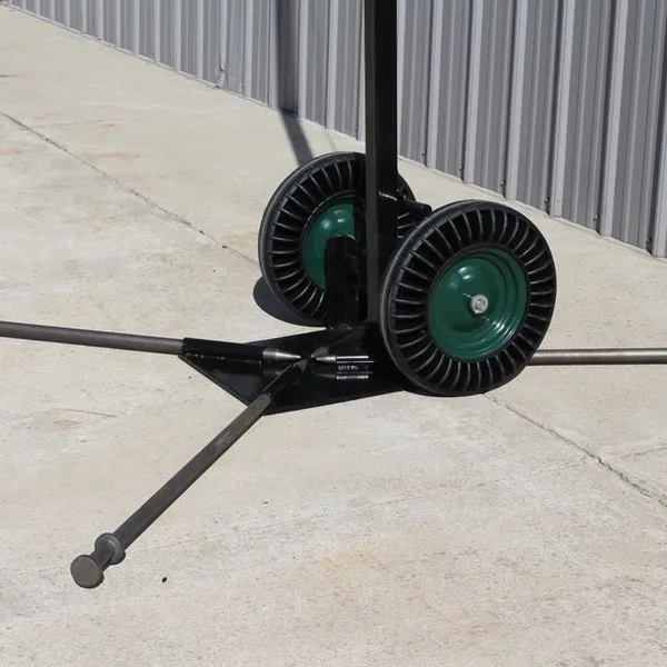 Wheeled base with metal rods outdoors