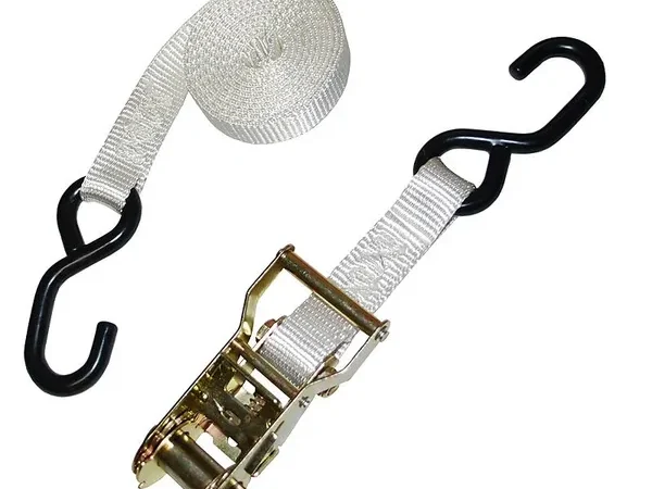 Securing strap with metal ratchet