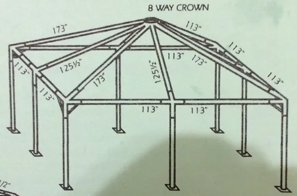 Steel frame structure with dimensions