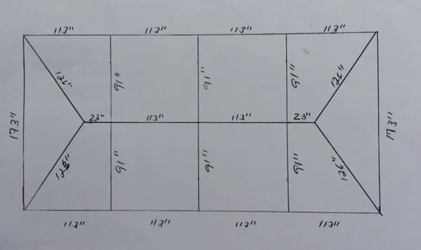 Hand-drawn rectangular diagram with dimensions.