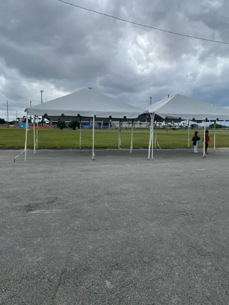 Overcast day with two large tents