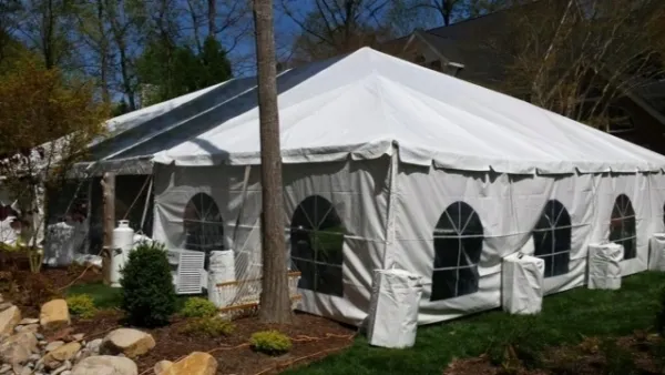 Outdoor event tent in backyard