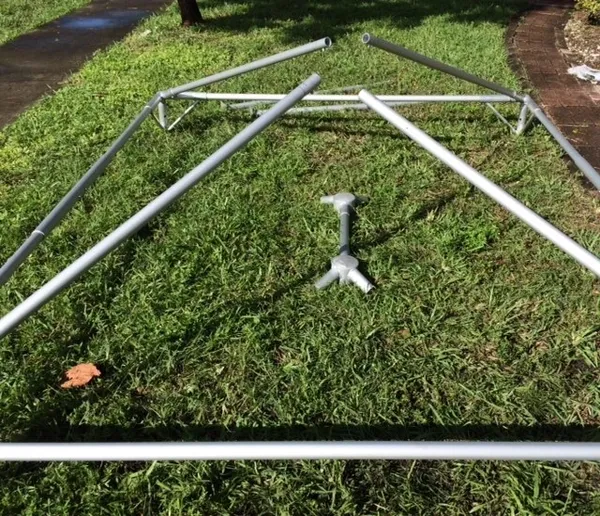 Tent frame assembly on lawn
