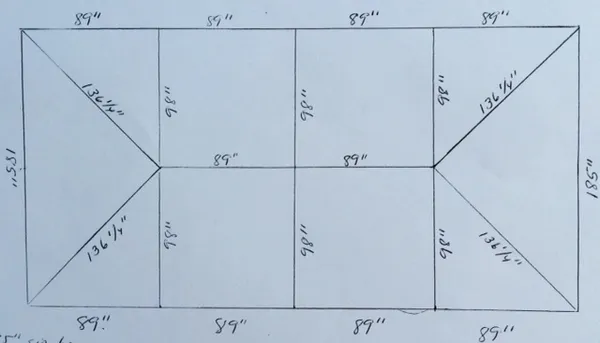 Blueprint sketch showing various measurements