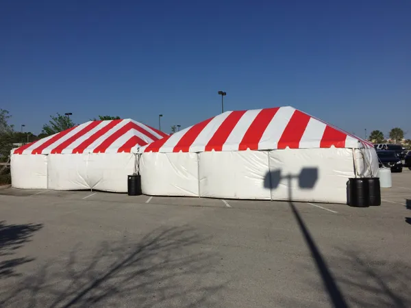 Outdoor tents with red stripes