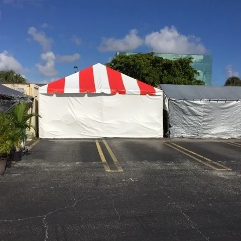 Red and white striped outdoor tent