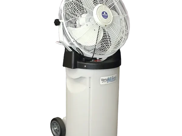 Portable misting fan on wheels