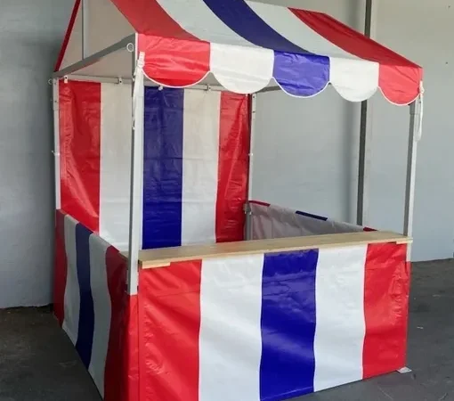 Red, white, and blue striped booth