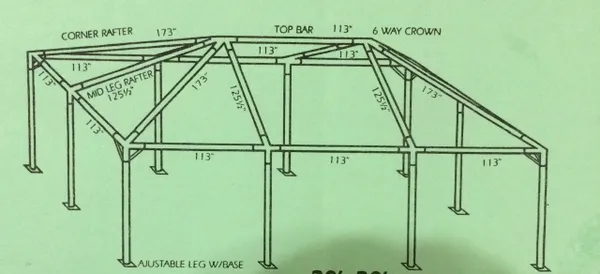 Metal frame blueprint showing rafter lengths
