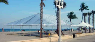 Beachside tent with palm trees