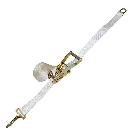 White tie-down strap with ratchet