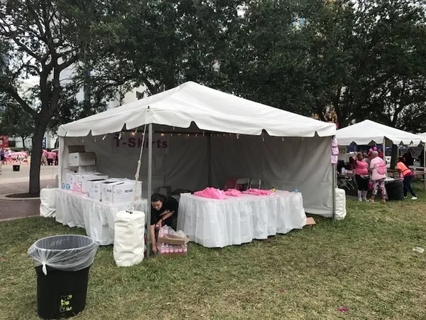 Event booth with T-shirts for sale