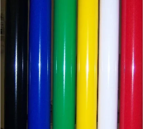 Six vibrant vinyl sheets displayed vertically