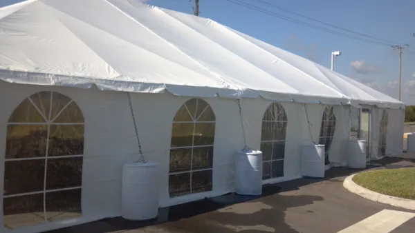 Outdoor tent set up on pavement