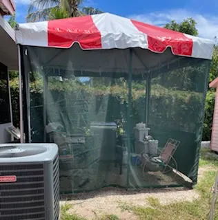 Backyard tent with mesh sides