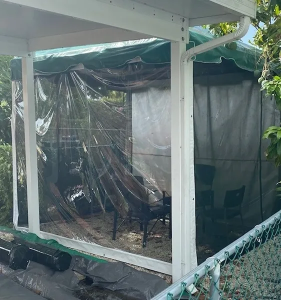 Backyard canopy with green trim