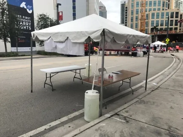 Outdoor event tent on city street